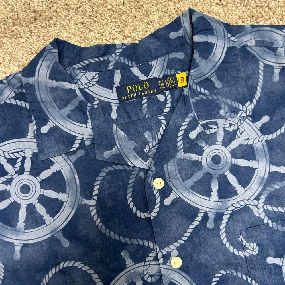 NWT Polo Ralph‎ Lauren Cotton Linen Printed Camp Shirt Men Size 2XB Nautical